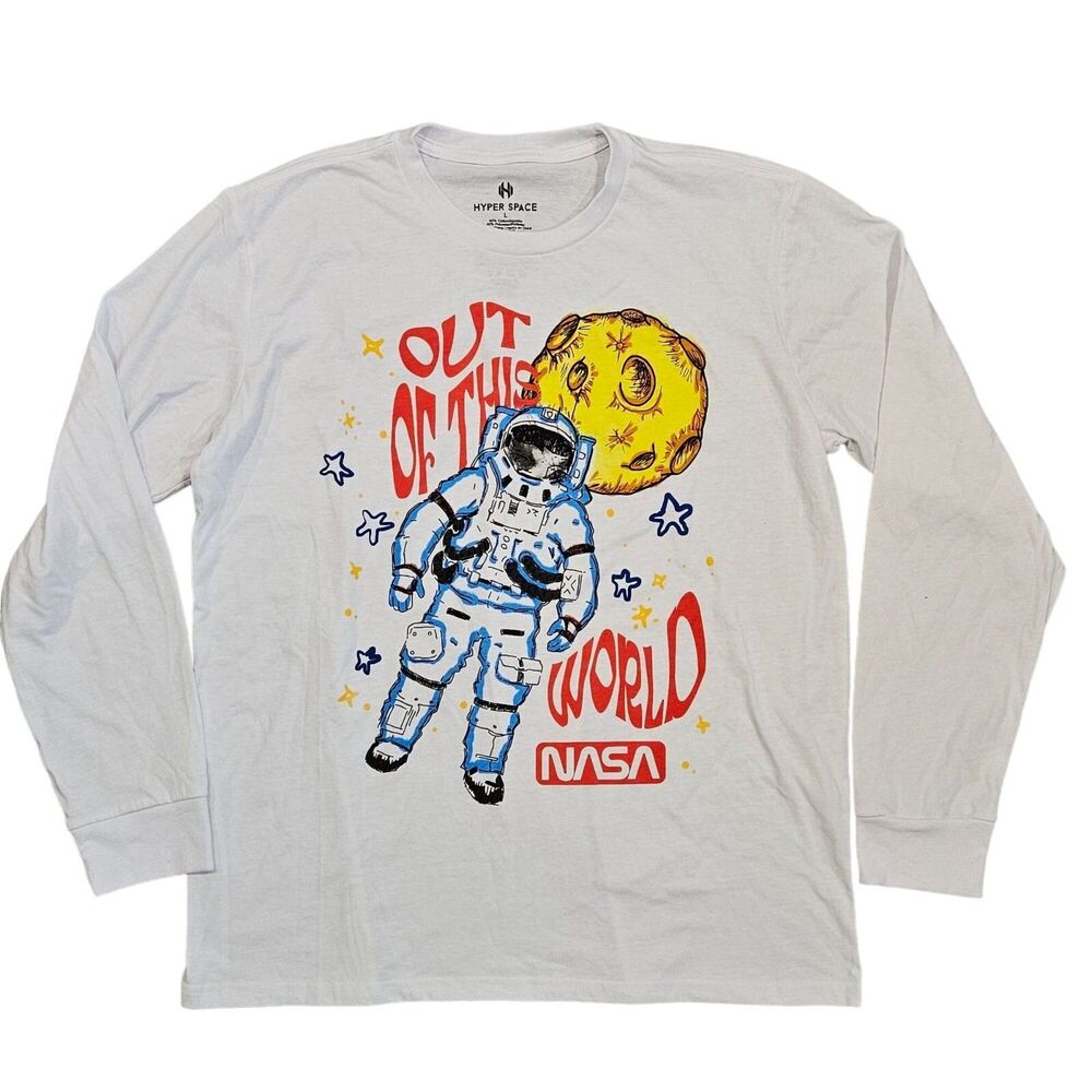 Nasa Hyper Space Men's "Out of this World" Long Sleeve White T-Shirt Size Large